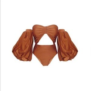 Fe Noel rust seeded puff sleeve bodysuit